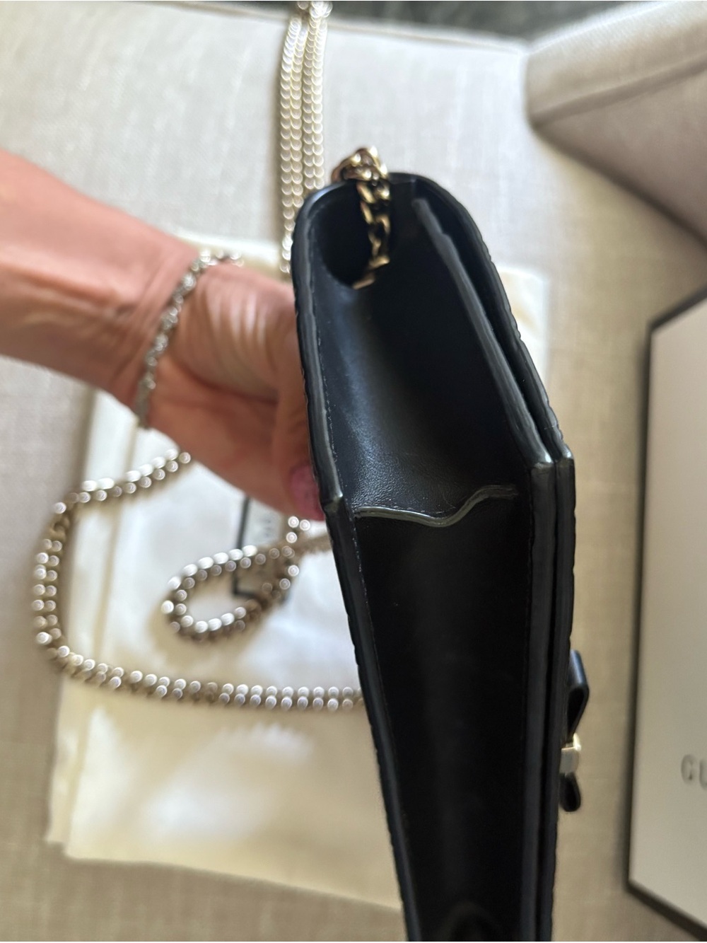 Gucci Black Embossed Leather Chain Crossbody - Picture 8 of 14